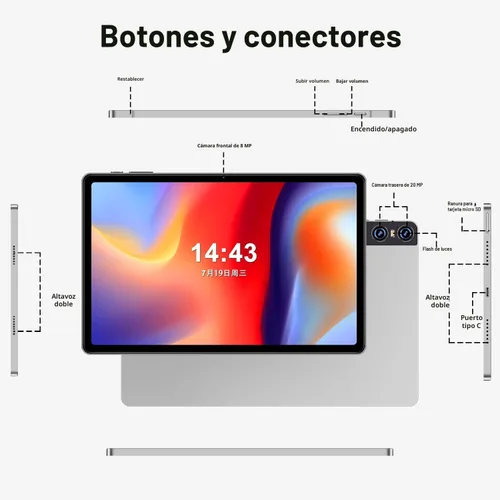 Miniatura 7 de SEBBE 2026 Tablet 11 Pulgadas Android, Pantalla Gemini AI 2K, 16GB RAM +256G + 2TB TF, 10000mAh, 2.0 GHz Octa-Core, Widevine L1, 8 MP + 20 MP+2 MP