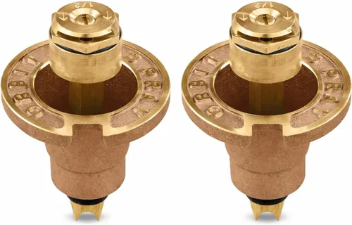 Orbit 54071 - Paquete de 2 rociadores emergentes de latón con boquilla de pulverización de medio patrón, rociadores emergentes de latón para rociar