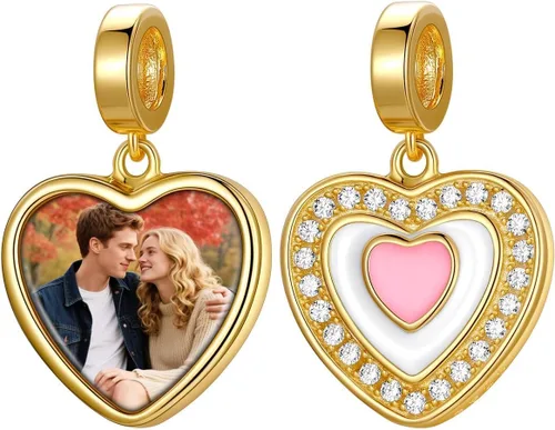 Miniatura 43 de Custom4U Photo Charms for Bracelets 925 Sterling Silver/Gold Plated Heart/Tree of Life/Round Charm Bead Personalized with Picture Custom