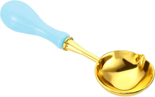 PATIKIL Cuchara de sellado de cera de 4 pulgadas, 3 cucharas de fusión de sellado de cera de latón, mango de madera vintage para sellos, sobre, Azul