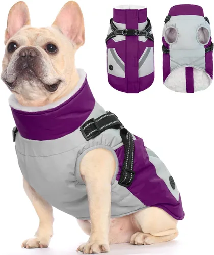 Miniatura 14 de FUAMEY Chaquetas de invierno para perros pequeños, abrigo para perros con arnés incorporado, trajes de nieve impermeables para perros, chaqueta
