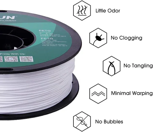 Miniatura 4 de eSUN – Filamento de impresora 3D PETG, 1.75 mm, color blanco, 1 kg (2.2 libras), sólido, opaco Blanco sólido