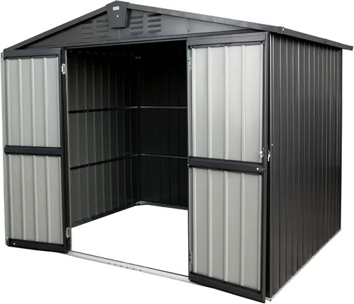 Miniatura 7 de Cobertizo pequeño de almacenamiento de metal de 5 x 3 pies para exteriores, cobertizo de jardín gris oscuro con techo inclinado y puertas dobles