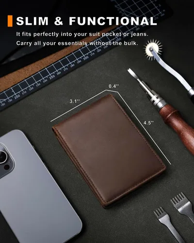 Miniatura 34 de Billetera AirTag para hombre, de piel auténtica plegable con bloqueo Rfid AirTag con ranuras para efectivo y ventana de identificación, compatible