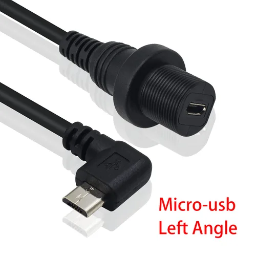 Miniatura 6 de Duttek Cable de montaje en panel micro USB, ángulo izquierdo, extensión de montaje micro USB de 90 grados, cable de descarga macho a hembra