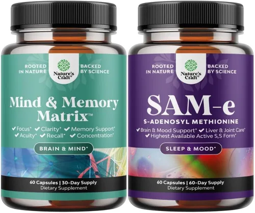 Paquete de suplemento cerebral avanzado para memoria y concentración, vitaminas para adultos de todas las edades y Sam-E 200 mg suplemento de apoyo