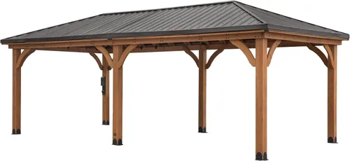 Miniatura 12 de Backyard Discovery Barrington - Cenador Pabellón de madera de cedro para exteriores de 12' x 10' con techo rígido de acero galvanizado de cadera