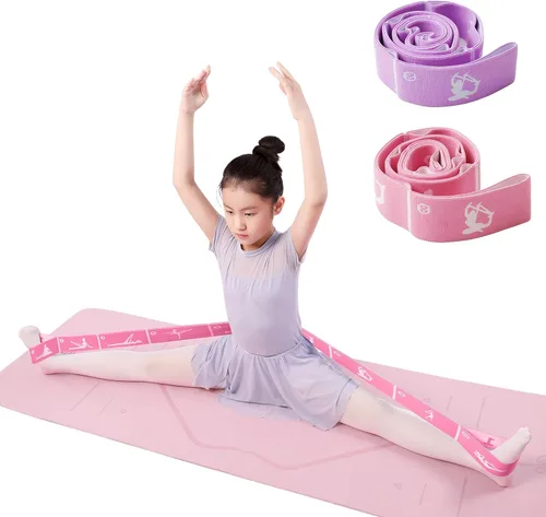 Miniatura 11 de Paquete de 2 Bandas Elásticas de Estiramiento Ajustables para Niños - Bandas Elásticas de 8 Bucles para Ballet, Latín, Yoga, Gimnasia y Estiramiento