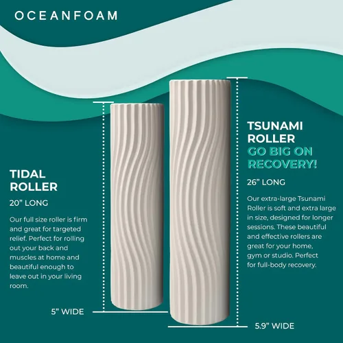 Miniatura 5 de Oceanfoam Rodillo de tsunami (natural), rodillo de espuma suave y texturizado para terapia física, dolor de espalda, ejercicio y estiramiento
