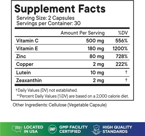 Miniatura 3 de AREDS 2 Suplemento de vitaminas y minerales para ojos, contiene luteína, vitamina C con cobre añadido, 120