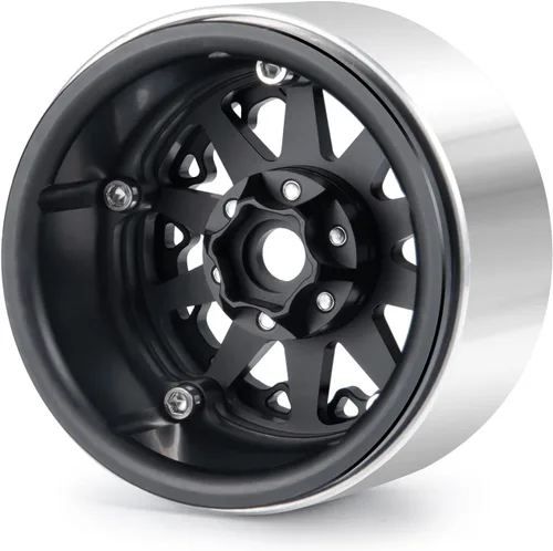 Miniatura 6 de Juego de 4 cubos de rueda de metal Beadlock de 2.2 pulgadas para Axial Wraith SCX10 90048 RR10 TRX4 D90 RC Crawler Car (negro)
