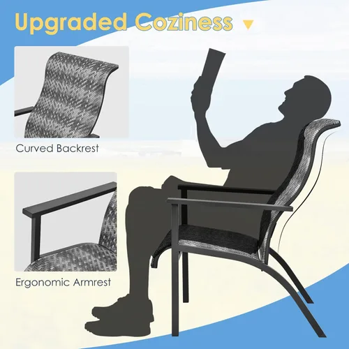 Miniatura 3 de RELAX4LIFE Juego de muebles de patio de 3 piezas, juego de bistró de mimbre para exteriores con mesa de café, respaldo ergonómico y reposabrazos