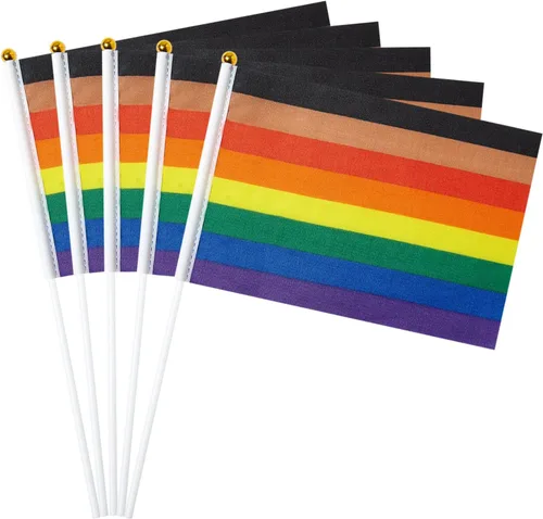 Miniatura 7 de GentleGirl Paquete de 12 banderas de arco iris del orgullo asexual, pequeñas banderas de mano gay LGBT Festival Fiesta Desfiles Decoraciones