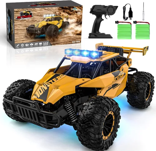 BLUEJAY Auto a control remoto para niños, autos a control remoto, 1:12 Monster RC Truck Off Road con faros LED y batería recargable, regalos para