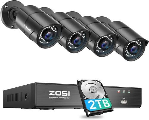 ZOSI Sistema de cámara de seguridad para el hogar 4K 8MP PoE al aire libre, 4 cámaras IP Bullet PoE de 5 MP (3K), detección de movimiento, control