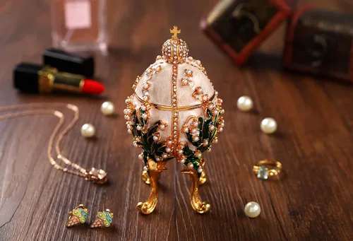 Miniatura 4 de Faberge - Cajas de joyería para baratijas, adornos con bisagras, colección de artesanía antigua, regalo de lujo para decoración del hogar 003Blanco