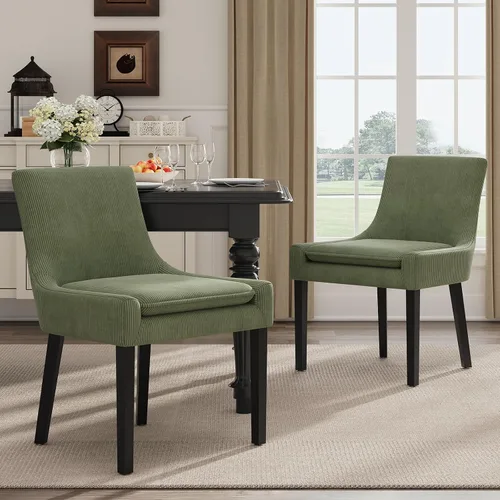 Miniatura 35 de MALOL Juego de 2 sillas de comedor tapizadas en corduroy con patas de madera, sillas de cocina laterales acolchadas de respaldo medio para comedor