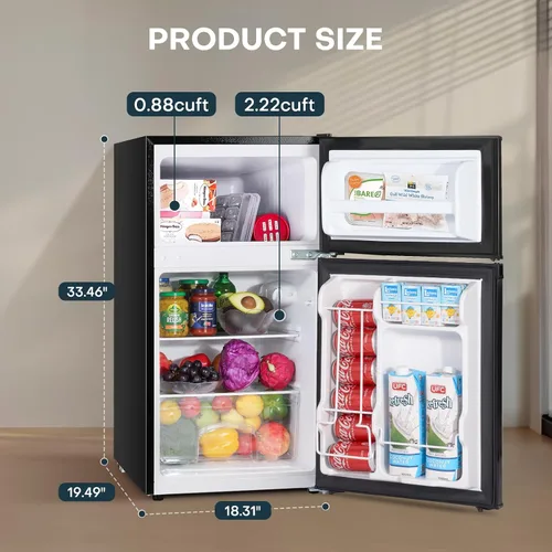 Miniatura 2 de Upstreman Mini refrigerador de 3.1 pies cúbicos con congelador, refrigerador pequeño de doble puerta, artículos esenciales para el dormitorio