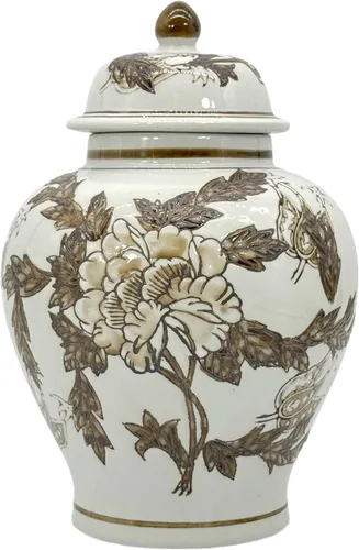 Miniatura 14 de Galt International Tarro chinoiserie de grúa floral azul y blanco de 12 pulgadas con tapa, tarro de jengibre, almacenamiento de té, decorativo