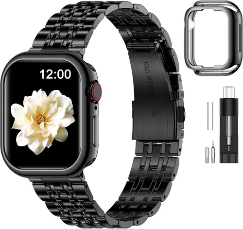 Miniatura 33 de MioHHR - Correa compatible con Apple Watch de 49 mm Ultra 3/2/1, correa de metal de acero inoxidable sólida para iWatch 49 mm Series Ultra 3/2/1
