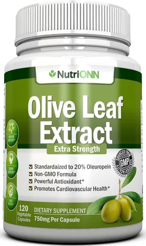 Extracto de hoja de olivo – 750 mg – 120 cápsulas – Extra fuerte – 20% oleuropeína – Fórmula sin OMG – Calidad premium de hojas de olivo puro –