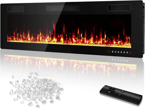 Miniatura 12 de PRETZI Chimenea eléctrica de 60 pulgadas, marco de aluminio ultra estrecho y pantalla ancha, insertos de chimenea eléctrica/montado en la pared