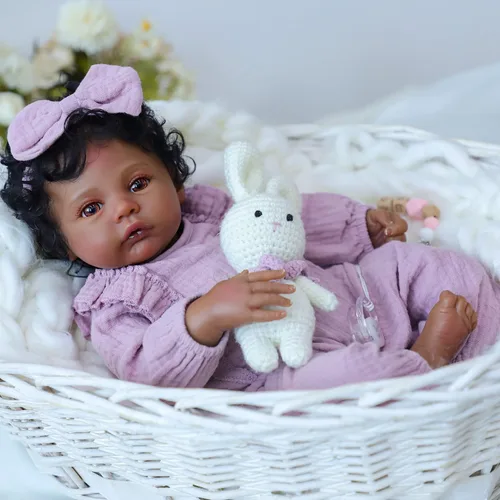 Miniatura 9 de WOOROY Muñecas Realistas Reborn Baby Dolls Niña Negra – Muñeca Afroamericana Recién Nacida de 18 Pulgadas, Cuerpo de Tela Suave Hecho a Mano