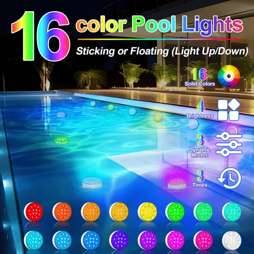 Miniatura 2 de Luces de piscina para piscina sobre el suelo, luces LED sumergibles recargables subacuáticas con control remoto, IP68 impermeable, luz de piscina