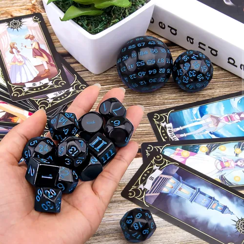 Miniatura 3 de AUSTOR Juego completo de dados poliédricos D3-D100 de 15 piezas con una bolsa de almacenamiento de cuero con cordón para juegos de mesa