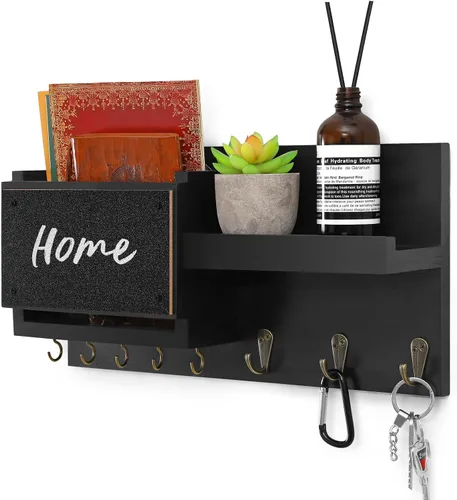 Estante decorativo para colgar llaves con 8 ganchos, fácil de instalar, soporte de madera natural para llaves y correo para montaje en pared,