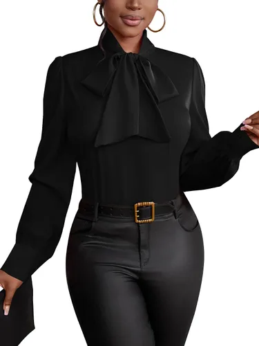 Miniatura 3 de Vrtige Camisa de mujer elegante con cuello de lazo, manga larga, blusa para la oficina