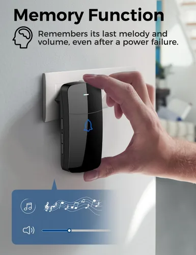 Miniatura 7 de AVANTEK Timbre inalámbrico D-3C, kit de timbre de puerta de largo alcance de 1300 pies, 52 melodías, volumen de hasta 115 dB y flash LED con 2