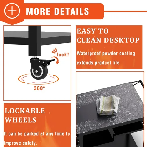 Miniatura 4 de Mesa de carrito de comedor para exteriores movible de 3 estantes de 20 x 32 pulgadas, soporte multifuncional para preparación de alimentos, mesa