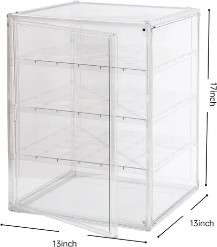 Miniatura 2 de BOHOIDEE Vitrina de acrílico 3XL de 4 niveles de 17.7"X13"X13" con 3 tableros divisorios, caja organizadora transparente de plástico con puerta
