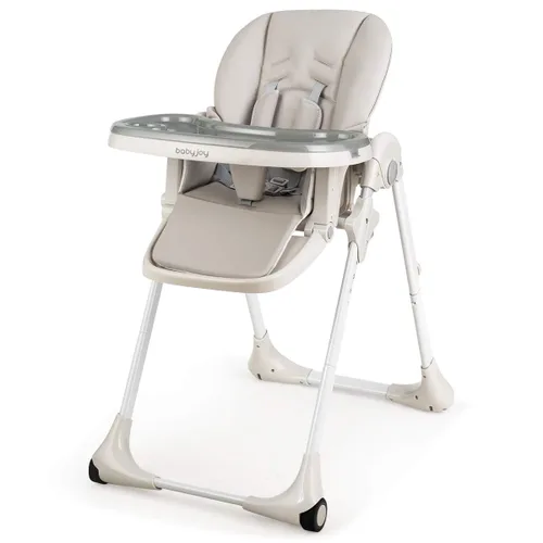 BABY JOY Silla alta convertible para bebés y niños pequeños, altura ajustable, silla alta Grow & Go con reclinación y reposapiés, bandeja doble Gris