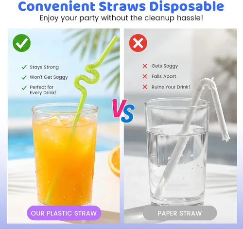 Miniatura 6 de HANSGO 360 unidades de pajitas para beber flexibles, pajitas de plástico desechables coloridas y flexibles extra largas para fiesta de cumpleaños