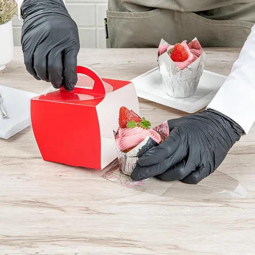 Miniatura 6 de Restaurantware - Cajas individuales para cupcakes de 4 x 4.25 pulgadas, 100 cajas de exhibición desechables para cupcakes - Con asa, acento de Rojo