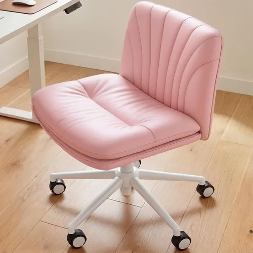 Miniatura 8 de Marsail Silla de escritorio sin brazos con ruedas: Silla amplia de cuero sintético con piernas cruzadas, silla giratoria ajustable y cómoda
