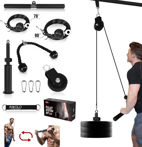 Mikolo - Sistema fitness para musculación del tren superior, máquina de cable doble (1,8 m y 2,30 m) con pasador de carga mejorado para extensión de