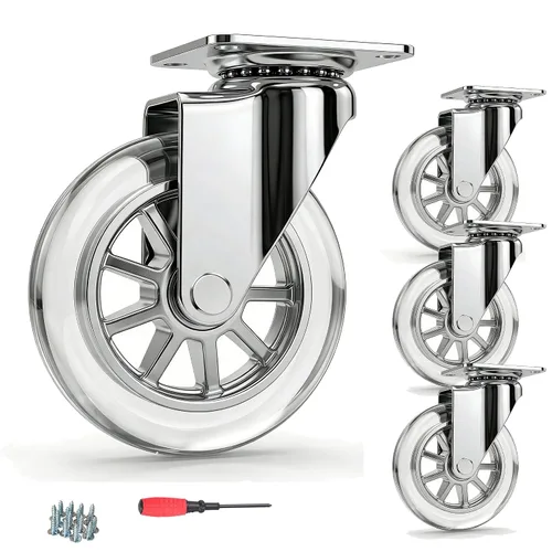 Miniatura 10 de Juego de 4 ruedas giratorias para muebles, ruedas giratorias de poliuretano transparente de 2 pulgadas resistentes de 500 libras con placa de 360