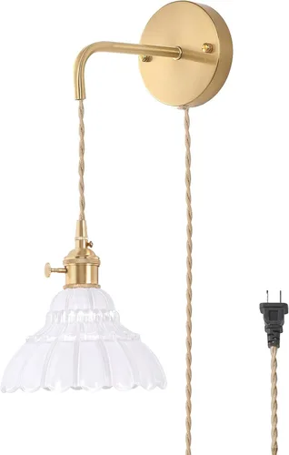 Miniatura 26 de Shenmoyl Aplique de Pared Vintage con Pantalla de Cristal con Patrón de Lirio de los Valles Verde, Cadena Ajustable, Luz de Pared Montada Retro