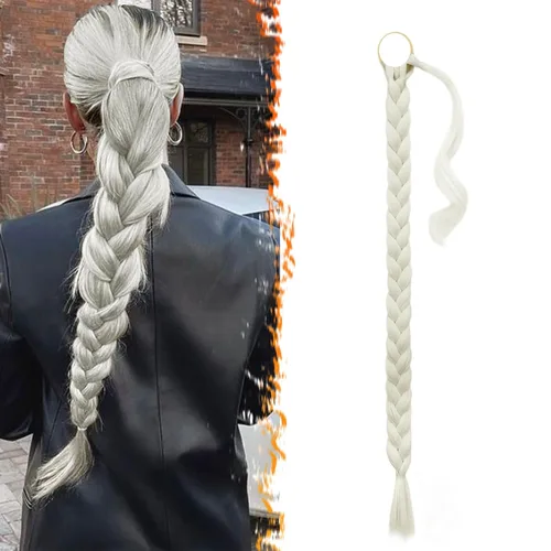 Miniatura 34 de Barsdar Extensión de 26 Pulgadas de Cola de Caballo Trenzada Larga con Banda Elástica - Extensiones de Cabello en Cola de Caballo Recta y Elegante