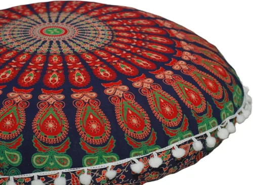 Miniatura 17 de CRAFT KALA Funda de Cojín de Suelo Redonda de 22" Mandala Boho para Sala de Meditación Asientos Pufs Funda para Sala de Estar Sala de Yoga Hogar