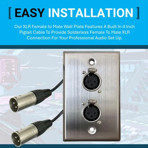 Miniatura 4 de DIYTECH Placa de pared XLR premium, sin soldadura, placa de pared de audio, para instalación de audio profesional (hembra a macho de 2 puertos)