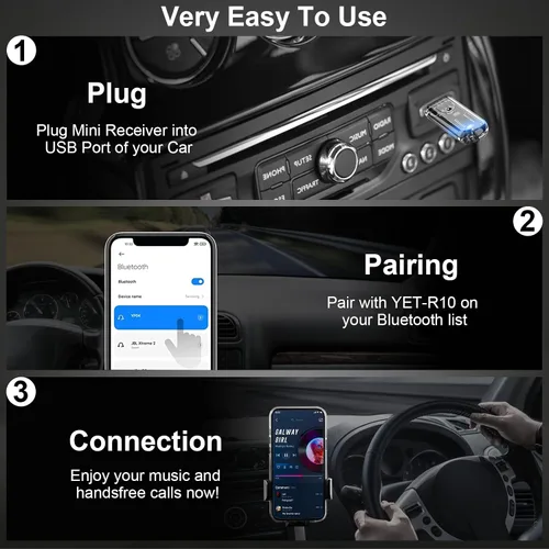 Miniatura 6 de Kit de coche USB a Bluetooth - Adaptador de audio inalámbrico para estéreo del hogar y del automóvil, soporta conversaciones manos libres