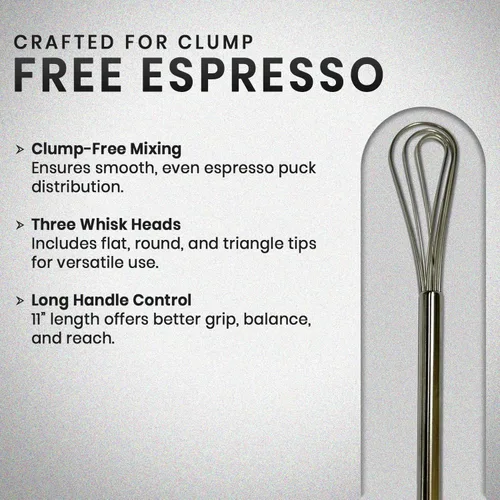 Miniatura 2 de Rattleware Batidor de café plano de acero inoxidable de mango largo de 11 pulgadas, herramienta de cocina plateada para mezclar sin grumos, duradera