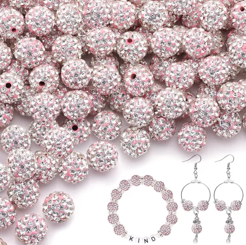 Miniatura 27 de 100 cuentas de diamantes de imitación de 0.394 pulgadas para la fabricación de joyas, 10 cuentas redondas brillantes de discoteca de Shamballa