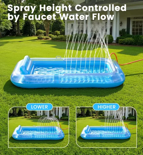 Miniatura 9 de Inflatable Tanning Pool Lounger Float with Sprinkler, 77" x 48" XL Tanning Pool for Adults with Pillow & Cup Holder, 6 in 1 Suntan Tub Sunbathing
