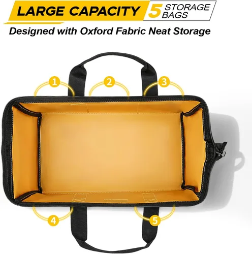 Miniatura 6 de WINHUNT Bolsa de herramientas portátil de 15 pulgadas con 5 bolsillos, bolsa de herramientas resistente para herramientas, 37x21x26cm, nailon