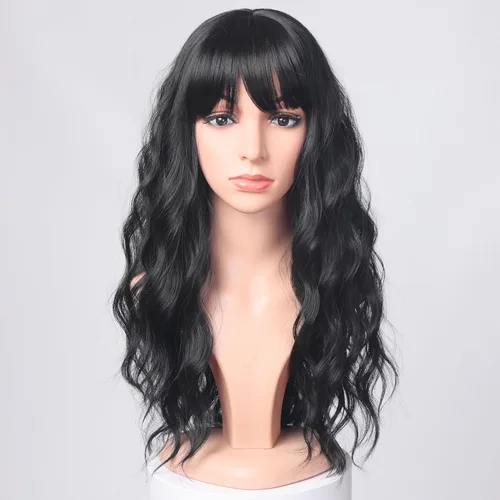 Miniatura 14 de Pelucas Bob Onduladas Negras Naturales a la Altura del Hombro Para Mujeres Pelucas Cortas Onduladas Con Flequillo Pelucas Sintéticas Onduladas